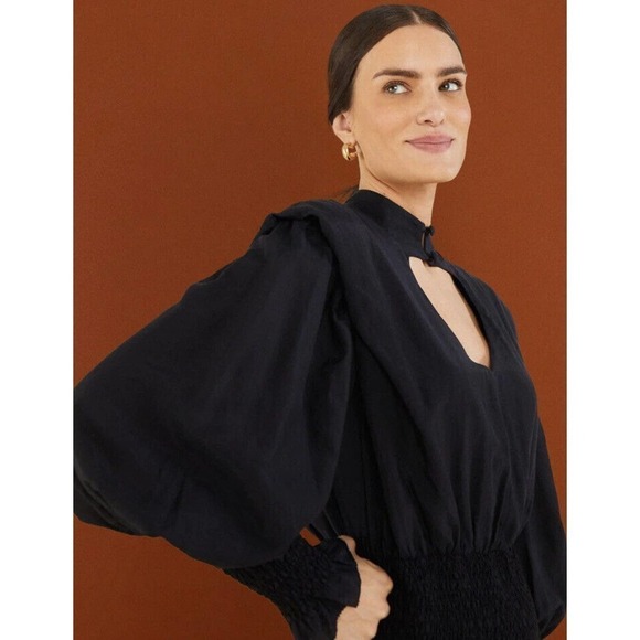 Farm Rio Heart Neckline Mini Dress Size XS Black Ruffle Mock Neck Valentines - Picture 5 of 16